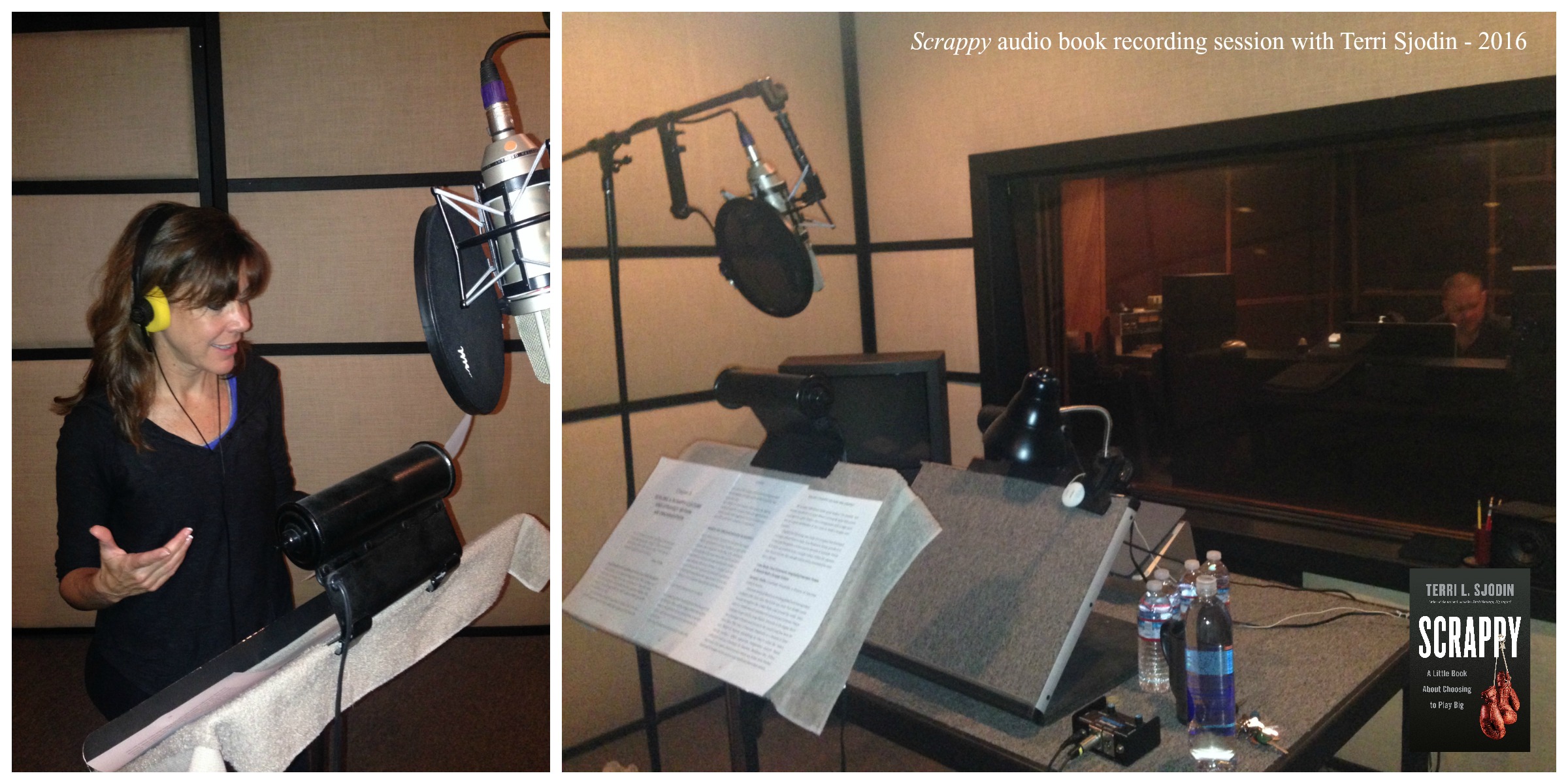 Terri in the recording studio for the "Scrappy" audio book.